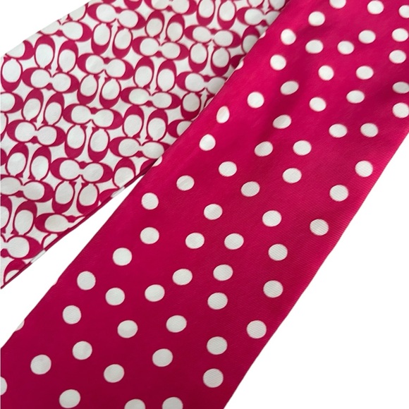 Coach Pink 100% Silk Twilly Small Scarf Accessory Polka Dot CC Design EUC - Picture 3 of 6